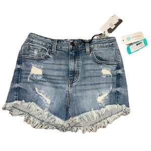 Studio Blue High Rise Fringe Jean Shorts